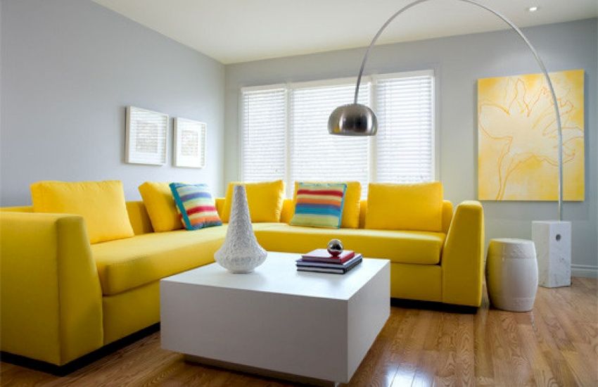 Yellow Color furniture with grey wall