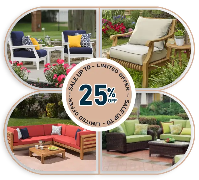 Outdoor furniture items with different upholstery colors