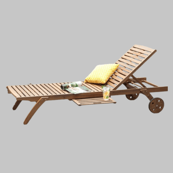 Long Reclining Acacia Single Lounger