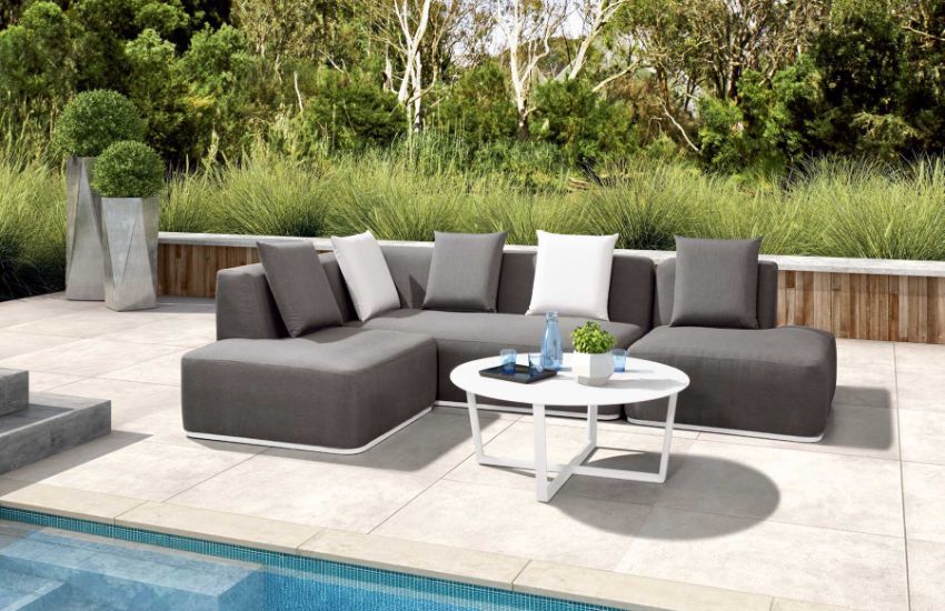 Luxury sofa Near swimming pool with grey color upholstery